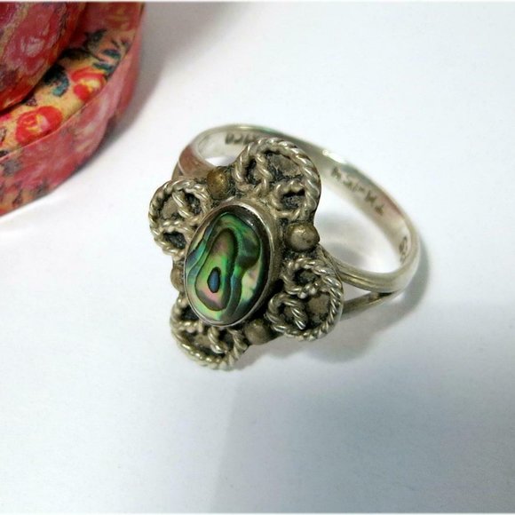 Vintage TAXCO TM-154 Sterling 925 Mexico Silver Ring with Paua Shell - Picture 2 of 8